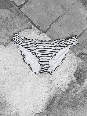 00s 2010s Scene Mcbling Black and White Striped Victoria's Secret Swimsuit Botto